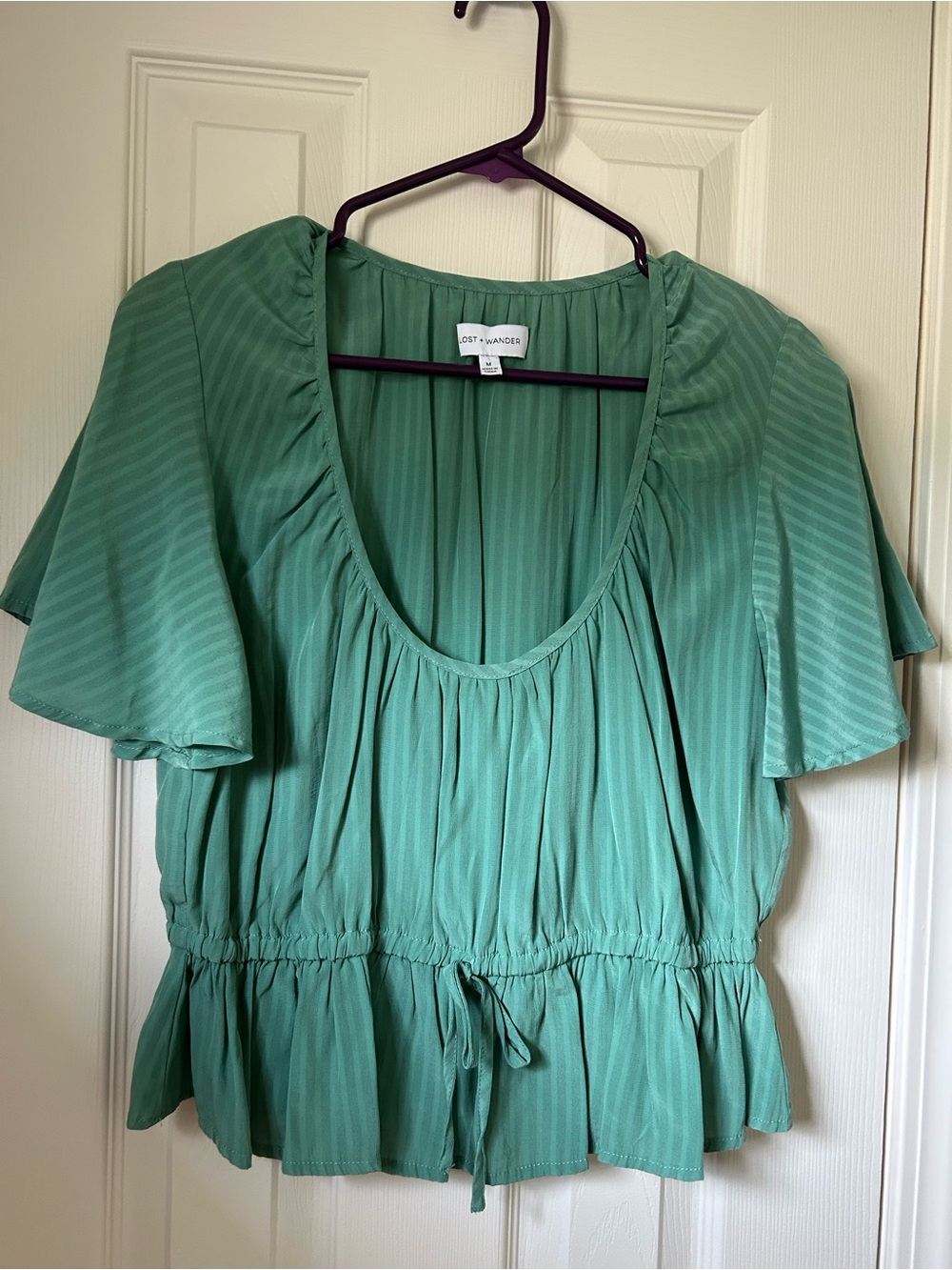 Lost + Wander Teal Scoop Neck Tie-Waist Peplum Top